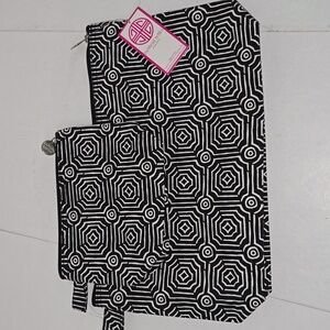 Buckhead Betties Echo Black Zipper Makeup Cosmetic Large & Small Bag Set NWT